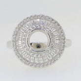 Sterling silver semi mount ring setting with triple halo for 8x8mm round gemstone, elegant design.